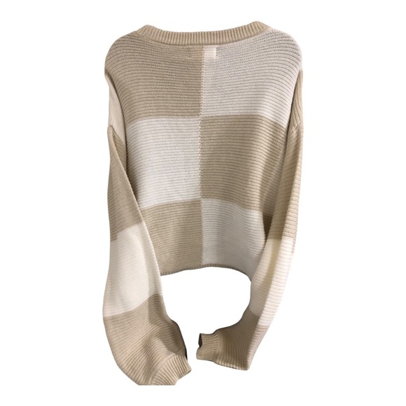 Jessica Simpson cream & offwhite colorblock ribbed neckline sweater size Large - Picture 7 of 12